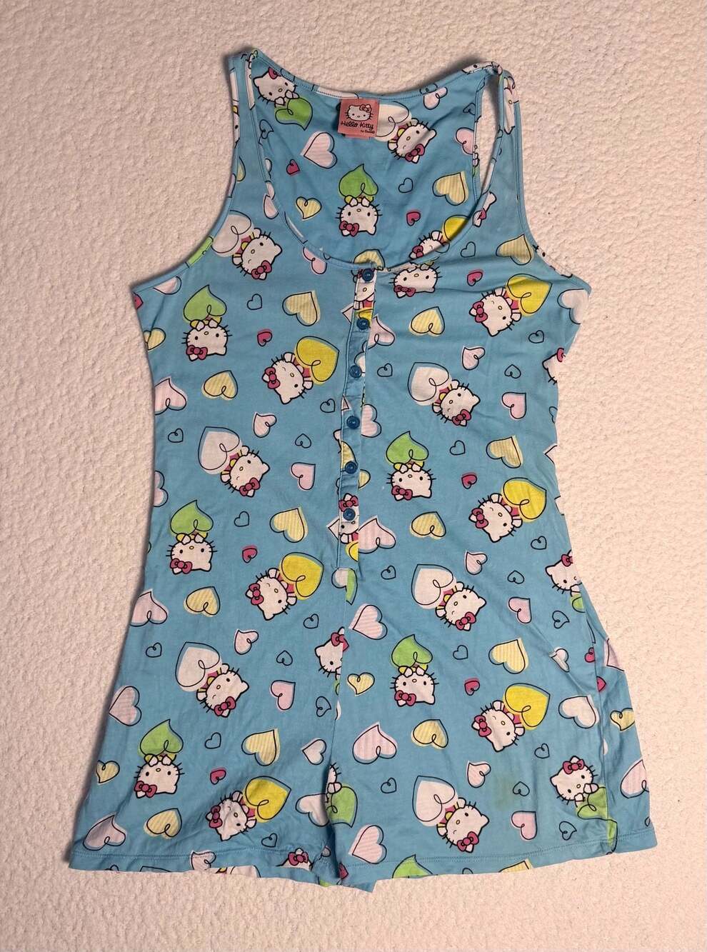 Hello Kitty by Sanrio VINTAGE Blue Heart Print Tank Romper Size M
